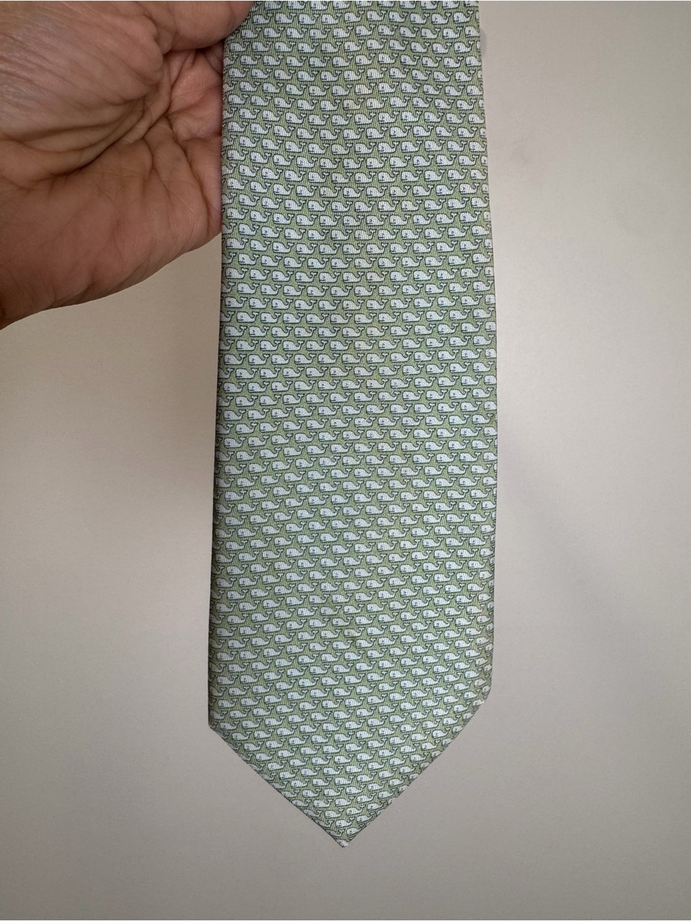 Vineyard Vines Green Whale Print Silk Tie Handmade USA